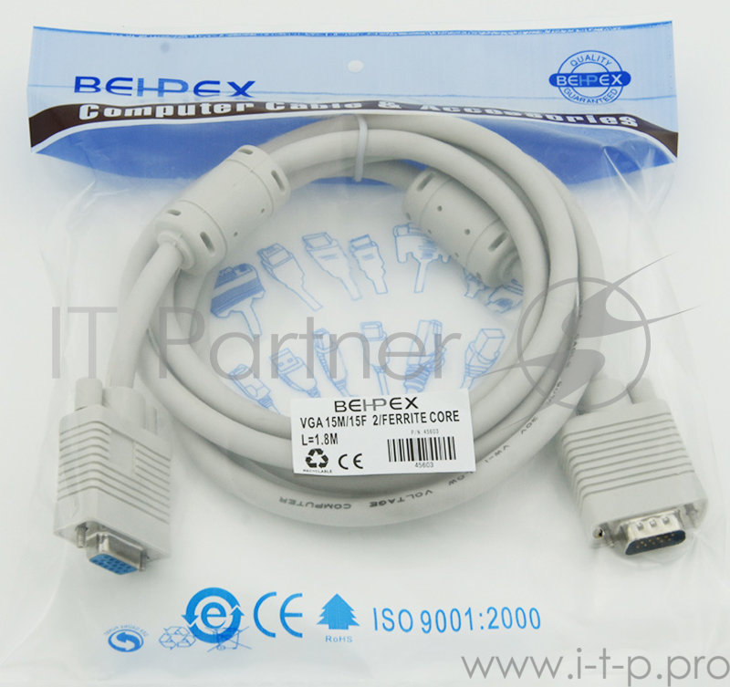 Кабель-удлинитель VGA VGA HD15 (m)/VGA HD15 (f) 1.8м феррит.кольца экран.