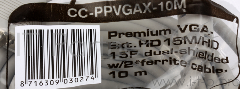 Кабель удлинит. VGA Premium Gembird, 10м, 15M/15F, тройн.экран, феррит.кольца, пакет