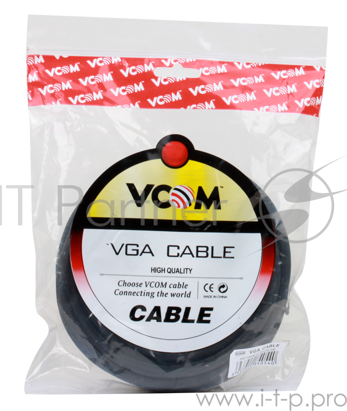 Кабель VCOM VVG6448-5M(O) Кабель монитор-SVGA card (15M-15M) 5.0м 2 фильтра