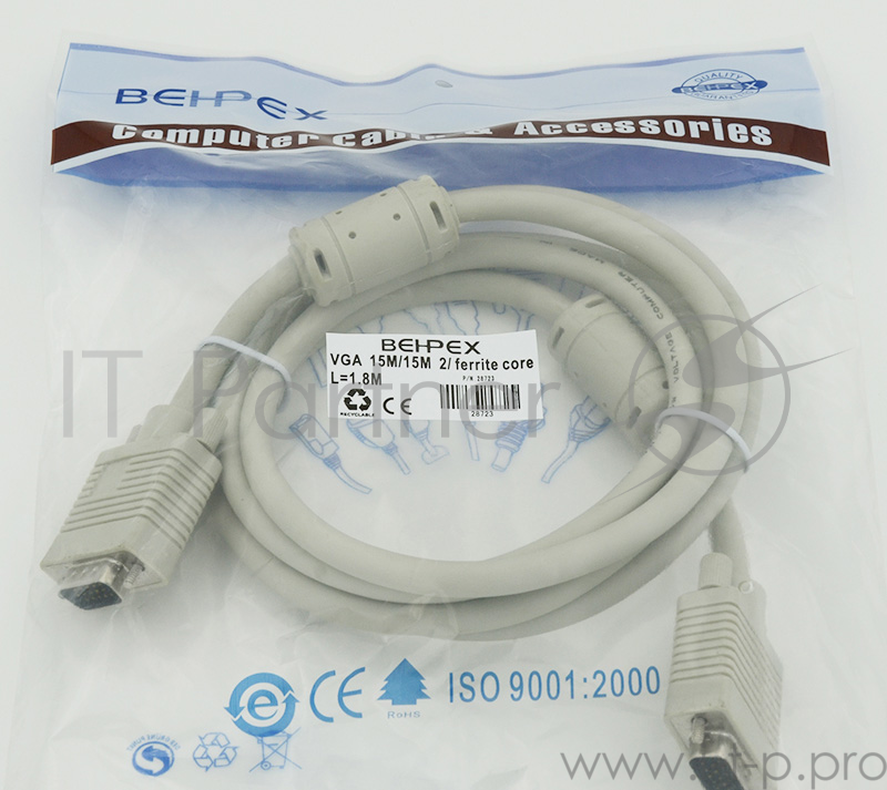 Кабель VGA VGA HD15 (m)/VGA HD15 (m) 1.8м феррит.кольца экран.