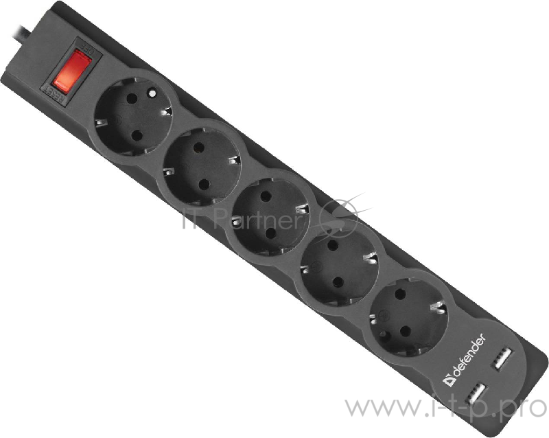 Сетевые фильтры Defender Фильтр DFS 755 5.0 м, 5 розеток, 2xUSB, 2.1A (99755)