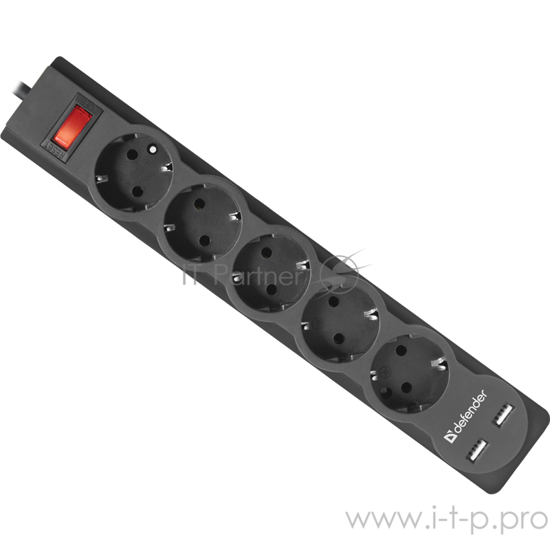 Сетевые фильтры Defender Фильтр DFS 755 5.0 м, 5 розеток, 2xUSB, 2.1A (99755)