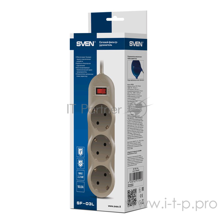 Сетевые фильтры SVEN Фильтр SF-03L 5.0 м (3 евророзетки), серый SV-015213