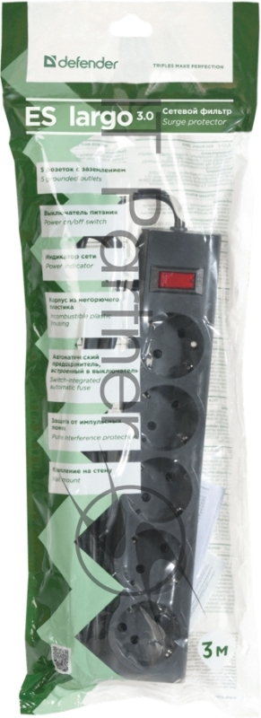 Сетевые фильтры Defender Фильтр ES Largo 3.0 м, 5 розеток, черный 99498
