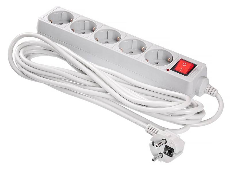 Сетевые фильтры BURO Сетевой фильтр, 5 розеток, 5 метров, (500SL-5-G), серый (пакет ПЭ) {354127}