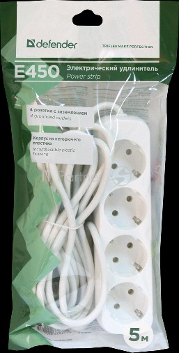 Сетевые фильтры Defender Удлинитель S450 5.0 м, 4 розетки 99239, выключатель, с заземлением