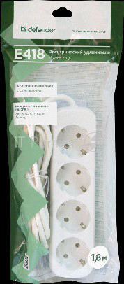 Сетевые фильтры Defender Удлинитель E418 1.8 м, 4 розетки 99225, с заземлением