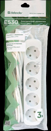 Сетевые фильтры Defender Удлинитель E530 3.0 м, 5 розеток 99230, с заземлением