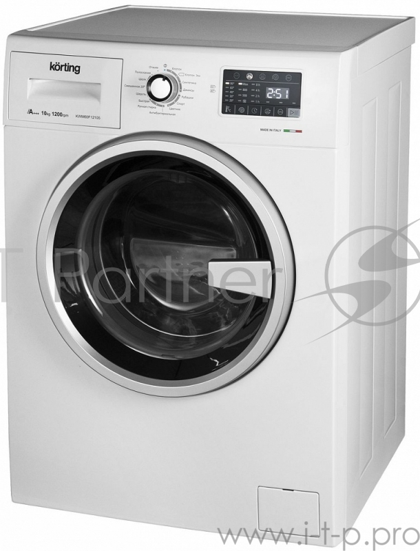 Полноразмерные стиральные машины Korting 850х595х600, фронтальная загрузка, 10 кг, 1200 об/мин, сенсорное управление, LED индикация настроек и этапов выполнения программы, цифровой дисплей с индикацией продолжительности программы, отложенный старт,