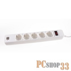 Сетевые фильтры 3Cott Сетевой фильтр 3Cott 3C-SP1005UW-3.0 (5 евро-розеток с заземлением+ 2 USB разъема, 3 м, белый, коробка) {0480846}