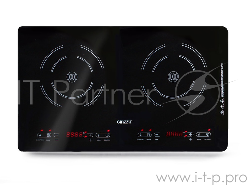 Плитка индукционная GINZZU HCI-243, 2 конф, 1500+2000Вт, сенс. упр.