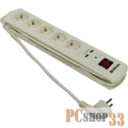 Сетевые фильтры Defender Фильтр DFS 951 5 розеток, 1.5 м, 2 US (99951)