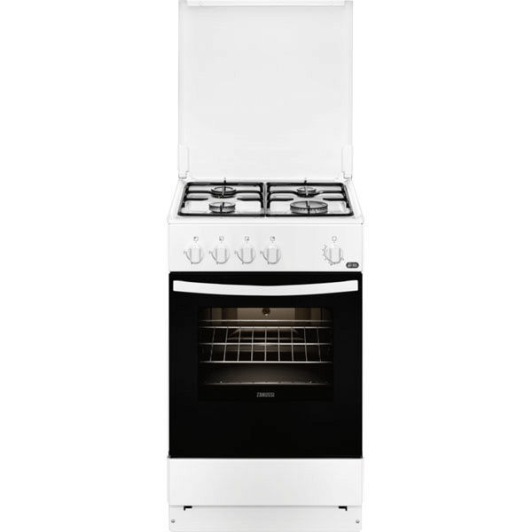 Газовая плита Zanussi ZCG9210L1W газовая плита эмалированная рабочая поверхность 4 конфорки газовая духовка, 61 л ШхГхВ: 50x50x85 см механическое управление
