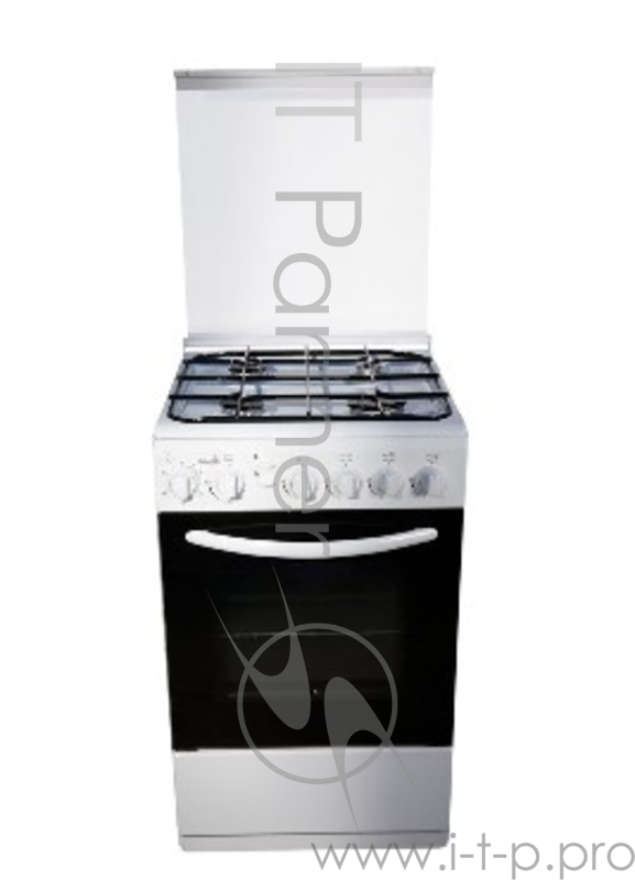 Плита газовая CEZARIS ПГ 2100-10, цв. бел, 4 горелки, газ-контроль духовки, поддон эмалированный, электророзжиг, ящик для посуды