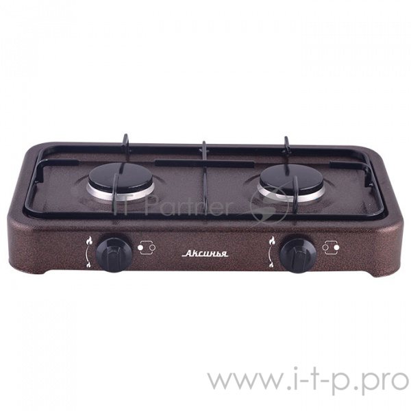 Плитка газовая АКСИНЬЯ КС-102(1) двухконфорочная цвет коричневый