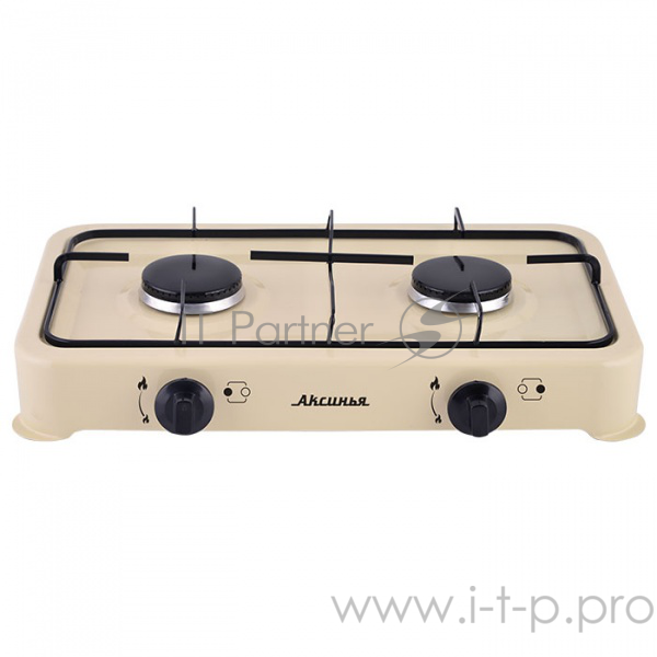 Плитка газовая АКСИНЬЯ КС-102(1) двухконфорочная цвет молочный (бежевый)