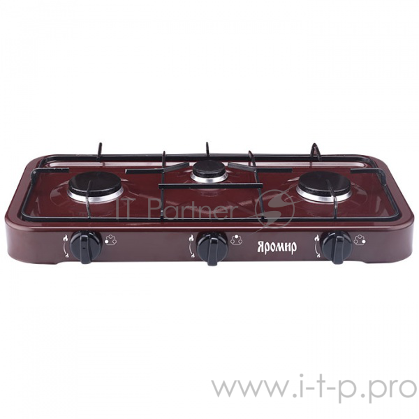 Плитка газовая ЯРОМИР ЯР-3013(1) трехконфорочная цвет темно-коричневый