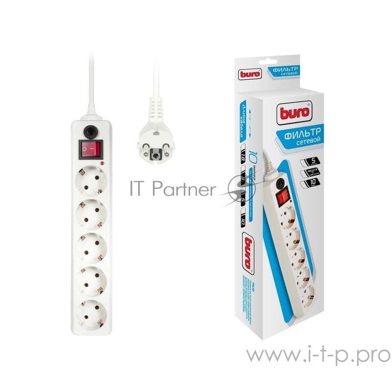 Сетевые фильтры BURO Сетевой фильтр, 5 розеток, 5 метров, (500SH-5-W), белый (коробка) {992295}
