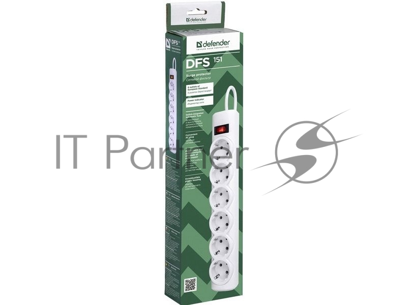 Сетевые фильтры Defender Фильтр DFS 151 1.8 m, 6 розеток, белый 99489