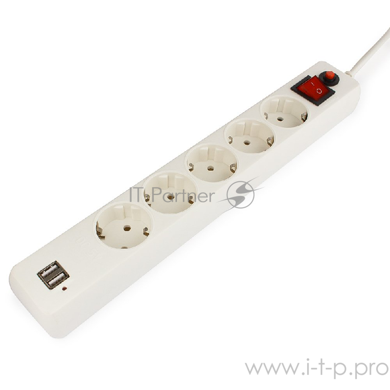 Сетевые фильтры Gembird Сетевой фильтр Гарнизон EHW-6-USB 1.8 м 5 евророзеток и 2 USB 2A, белый