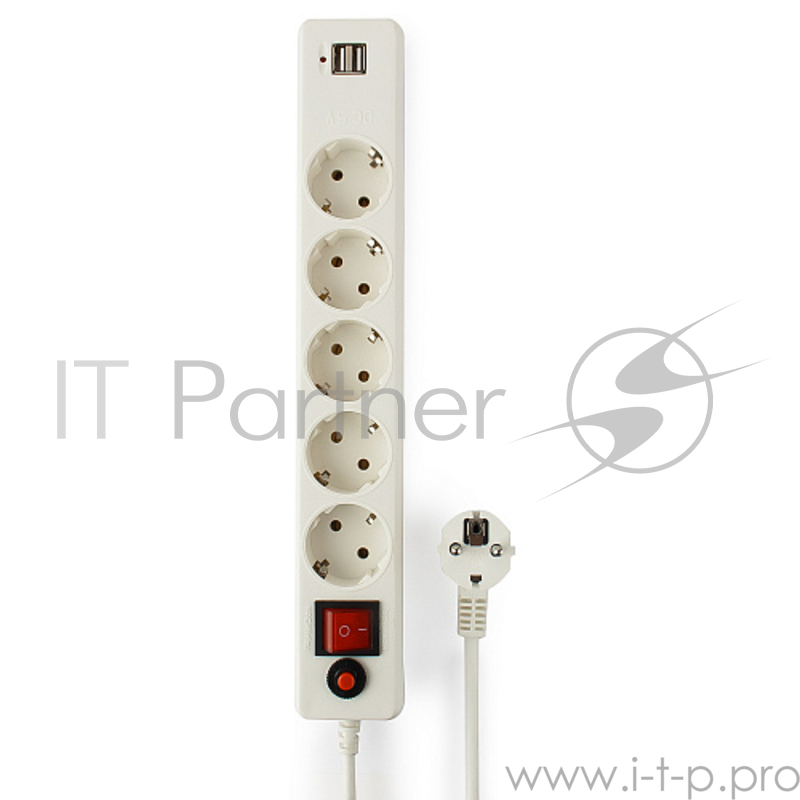 Сетевые фильтры Gembird Сетевой фильтр Гарнизон EHW-6-USB 1.8 м 5 евророзеток и 2 USB 2A, белый