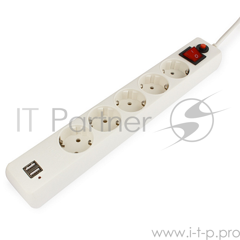 Сетевые фильтры Gembird Сетевой фильтр Гарнизон EHW-6-USB 1.8 м 5 евророзеток и 2 USB 2A, белый