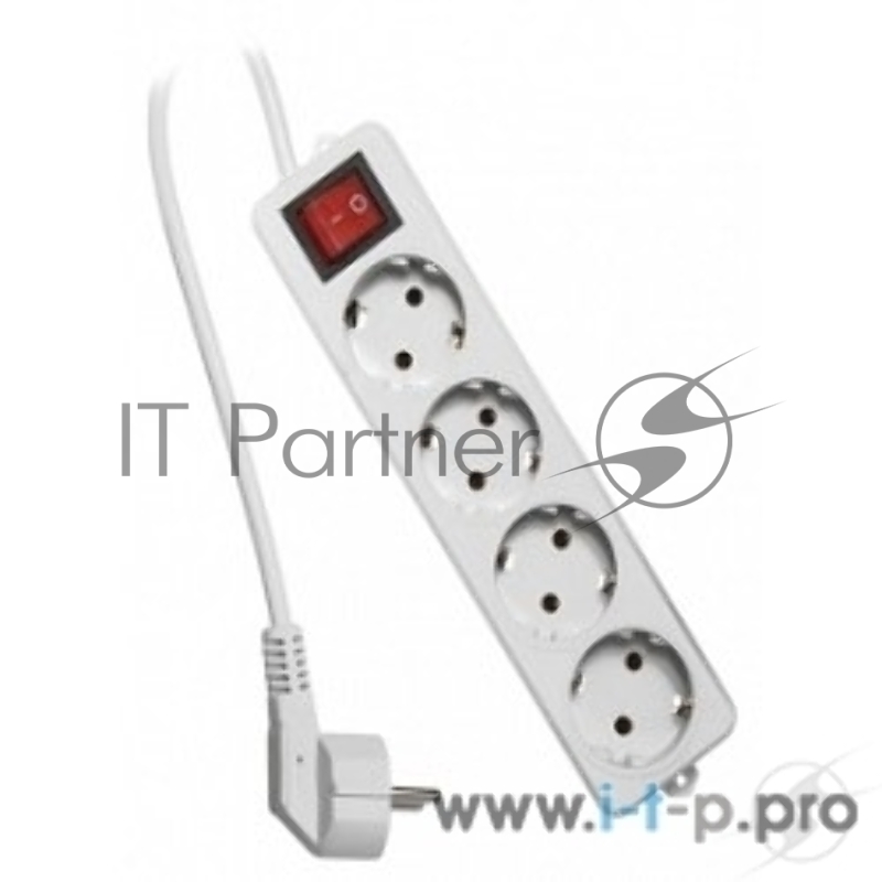 Сетевые фильтры Gembird Удлинитель Гарнизон ELB-G4-W-3, 4 евророзетки с выключателем и заземлением, допустимый ток 16А, длина 3м.