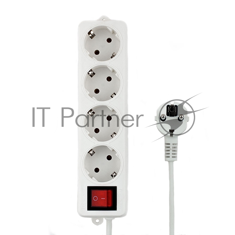 Сетевые фильтры Gembird Удлинитель Гарнизон ELB-G4-W-3, 4 евророзетки с выключателем и заземлением, допустимый ток 16А, длина 3м.