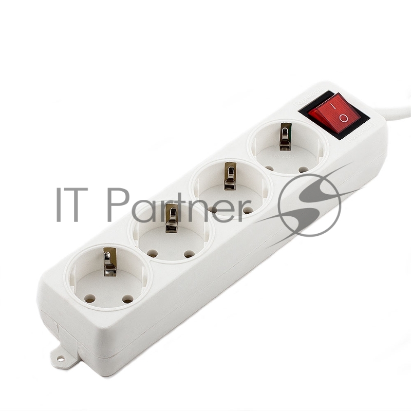 Сетевые фильтры Gembird Удлинитель Гарнизон ELB-G4-W-3, 4 евророзетки с выключателем и заземлением, допустимый ток 16А, длина 3м.