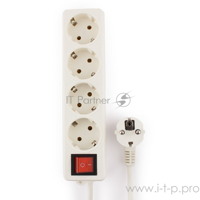 Сетевые фильтры Gembird Удлинитель Гарнизон ELB-G4-W-5, 4 евророзетки с выключателем и заземлением, допустимый ток 16А, длина 5м.