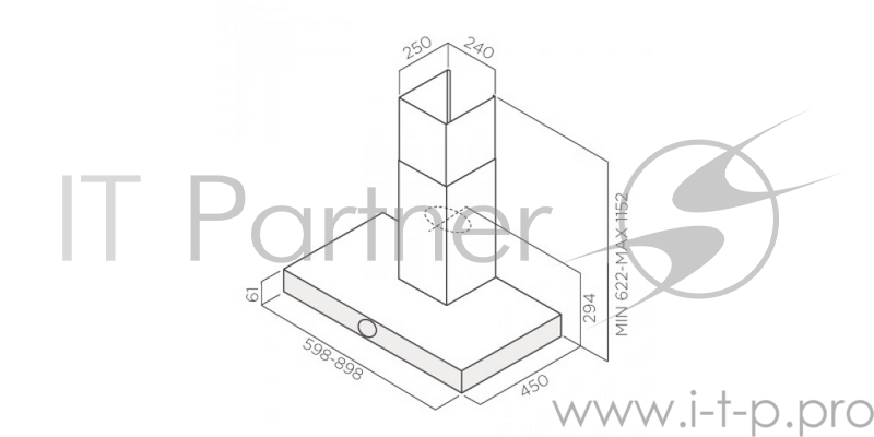 Вытяжки JET AIR Вытяжки JET AIR/Декоративный дизайн, Т-образная, 90 см, 3-позиционное ротационное управление, 1200 куб. м. , черная