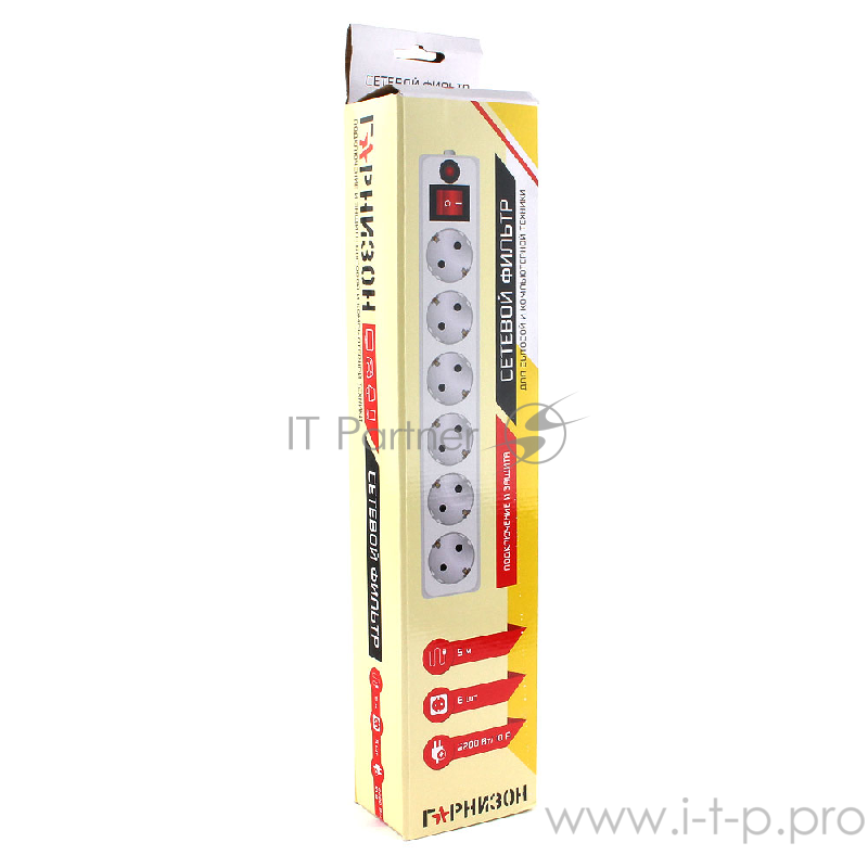 Сетевые фильтры Gembird Сетевой фильтр Гарнизон EHW-15 5.0 м 6 розеток белый