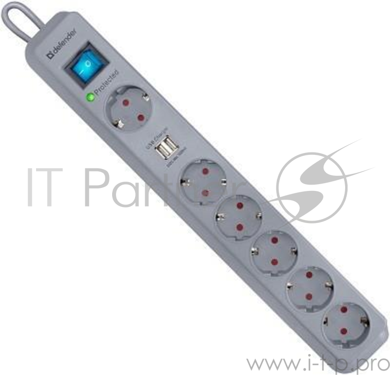 Сетевые фильтры Defender Фильтр DFS-501, 2.0м, 6 евророзеток 2*USB 99051