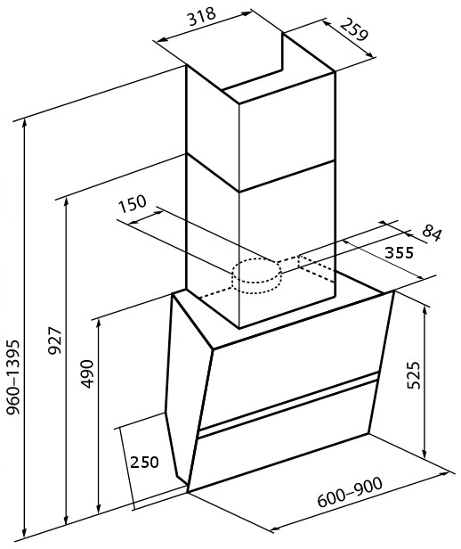 Вытяжка наклонная Korting KHC 99080 GW / 90 см, сенсорное управление , 4 режима, 950 м3/ч., таймер, белое стекло