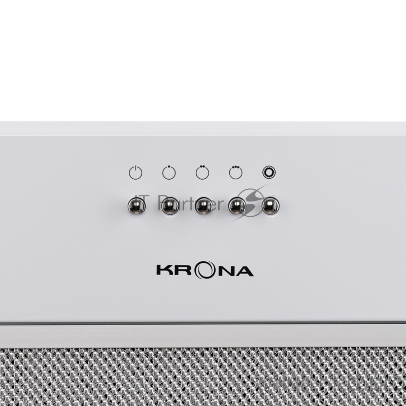 Вытяжка Krona FINA 600 white PB наклонная монтируется к стене отвод / циркуляция Макс. производительность 550 куб. м/ч ширина для установки 60 см мощность двигателя 110 Вт механическое управление тихий двигатель периметриальное всасывание