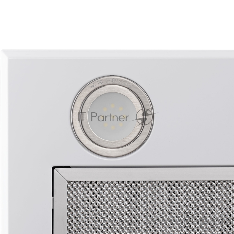 Вытяжка Krona FINA 600 white PB наклонная монтируется к стене отвод / циркуляция Макс. производительность 550 куб. м/ч ширина для установки 60 см мощность двигателя 110 Вт механическое управление тихий двигатель периметриальное всасывание