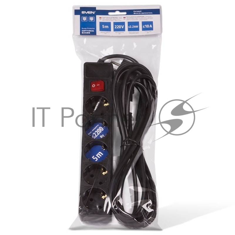 Сетевые фильтры SVEN Фильтр Optima Base 1.8 м (1.9 м) 5 евророзеток, черный