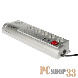 Сетевые фильтры PowerCube Сетевой фильтр Garant 3.0 м, 5+1 металлик, защита от в/ч, имп. помех, 2.5 кВт, защита от детей SIS-10