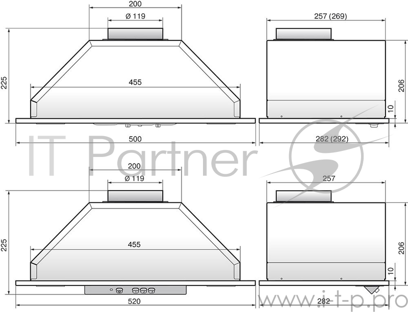 Вытяжка встраиваемая Elikor 52Н-400-П3Д Врезной блок серебристый управление: ползунковое (1 мотор)