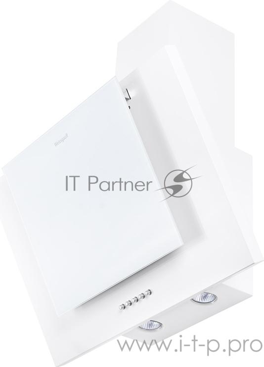 Вытяжки Weissgauff Наклонная, 60см, 800 м3, поверхность:металл, кнопочное управление, декоративный двух-элементный короб и гофрокороб в комплекте, белая