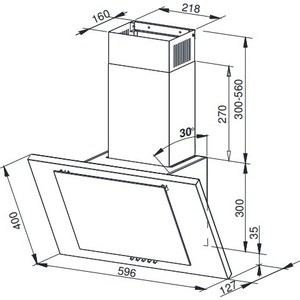 Вытяжки Weissgauff Наклонная, 60см, 800 м3, поверхность:металл, кнопочное управление, декоративный двух-элементный короб и гофрокороб в комплекте, белая
