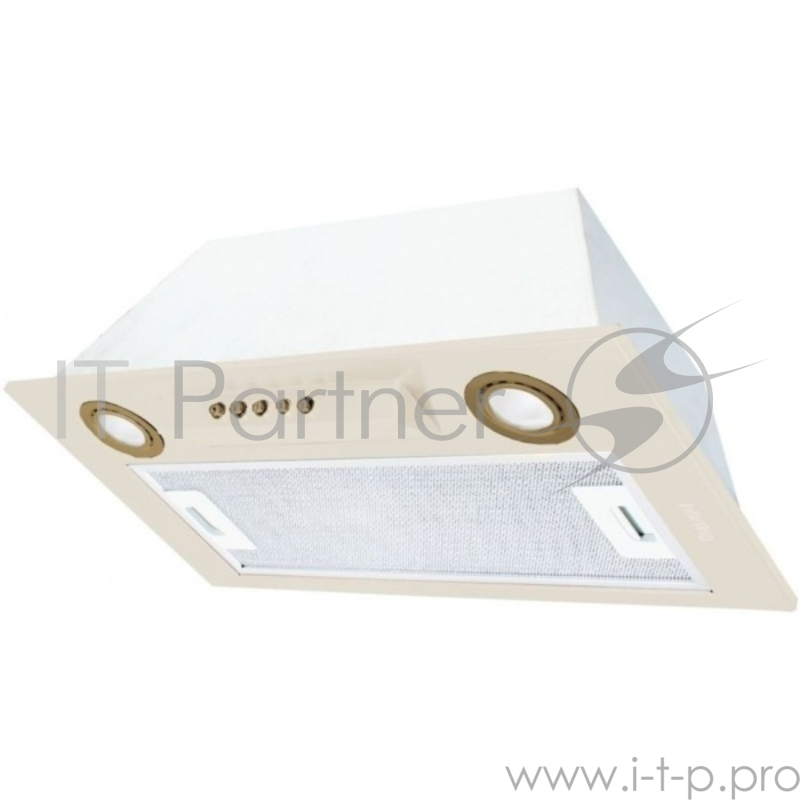 Встраиваемые вытяжки Korting Полностью встраиваемая, в шкаф 60см, механическое управление, 3 режима, 650 м3/ч., алюминиевый жировой фильтр, LED освещение, ур.шума 54 дб, цвет - слоновая кость, кнопки и ободки ламп освещения - бронза