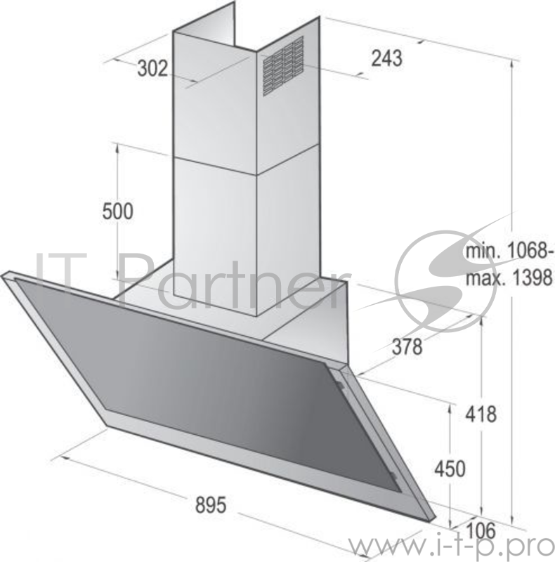 Вытяжка каминная Gorenje WHI923E3B нержавеющая сталь управление: кнопочное (1 мотор)