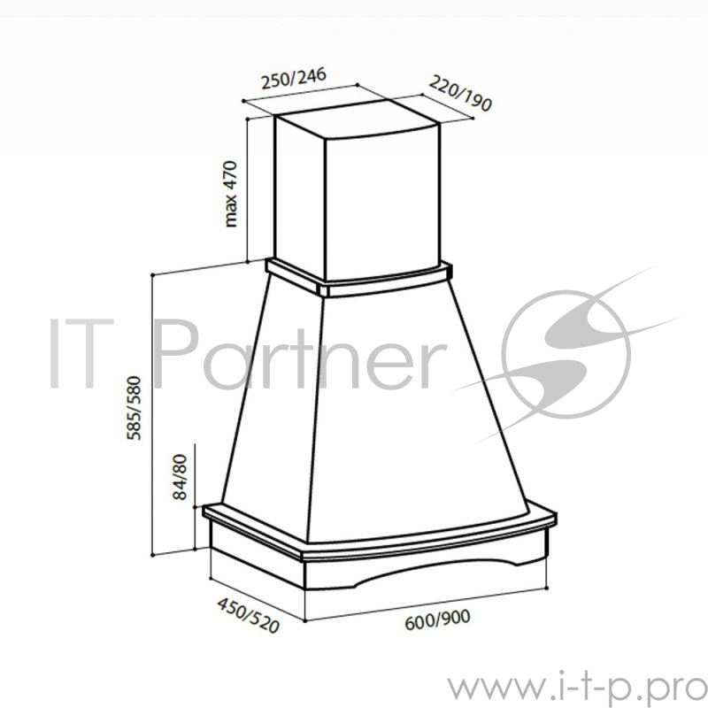 Вытяжка каминная Lex ASTORIA 900 белый/бук неокрашенный управление: ползунковое (1 мотор)