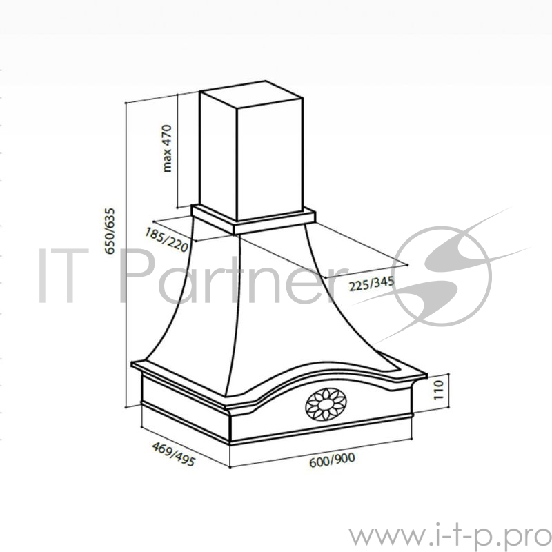 Вытяжка каминная Lex MILANO 600 cлоновая кость/бук неокрашенный управление: ползунковое (1 мотор)