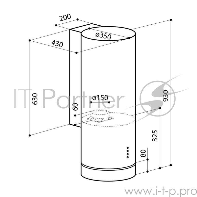 Вытяжка каминная Lex TUBO 350 нержавеющая сталь управление: кнопочное (1 мотор)