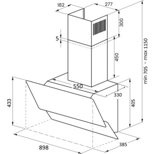 Вытяжка Kuppersberg F 912 W Настенная вытяжка, ширина 90 см, отвод/рециркуляция, 600 м3/час, электронное сенсорное управление, таймер, 3 скорости, светодиодное освещение 2х2 Вт, металлические жироулавливающие фильтры, угольный фильтр KF-ES (опция),