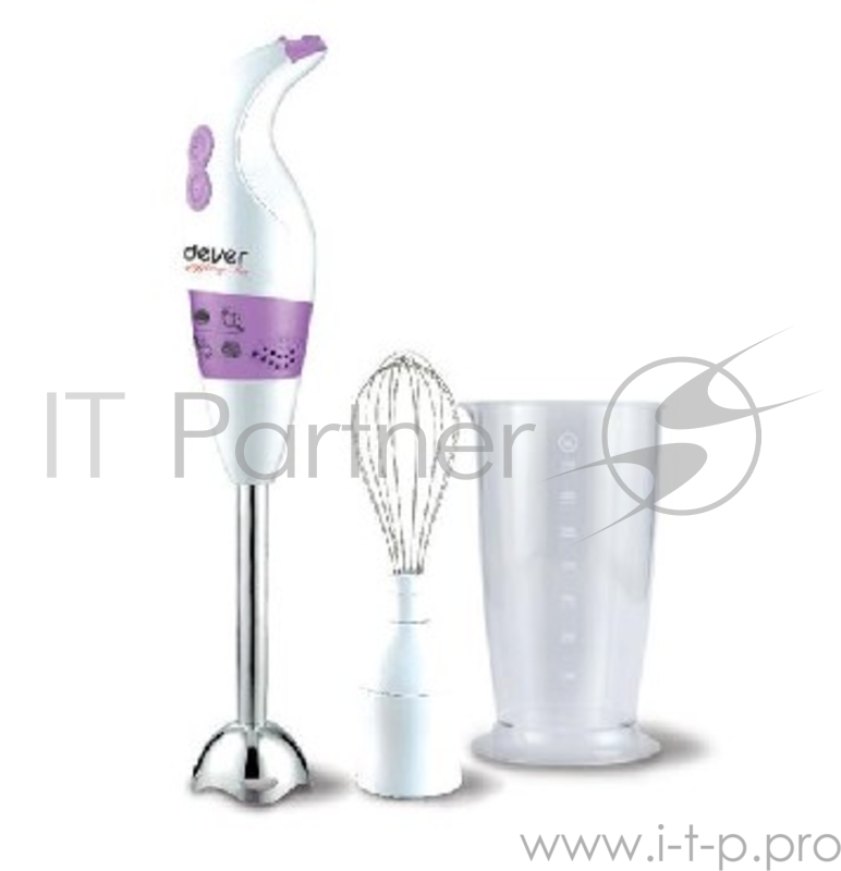 Блендер Endever Skyline HB-06 350 Вт, 2 импульсных режима, нож из нерж. стали, насадки: венчик, измельчитель, мерный стакан, белый/сиреневый