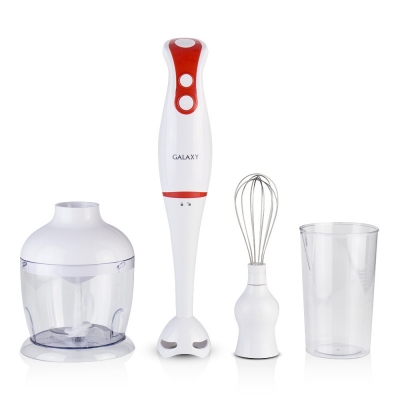 Блендерный набор Galaxy GL 2109 фиолетовый (300Вт. 2скорости, насадка-измельчитель с чашей объемом 0,75л, насадка-венчик, 2насадки-блендера (нержавеющая сталь, пластик ), мерный стакан объемом 0,5л)