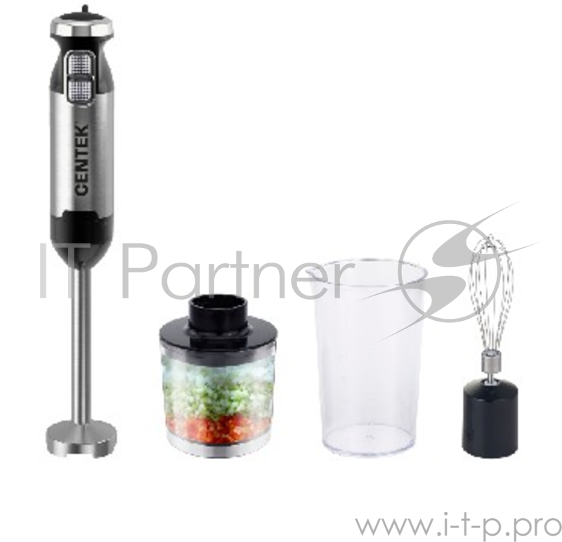 Блендер Centek CT-1337 (черн/сталь) 1000Вт DC мотор, стальная насадка, стакан 600мл, чоппер, венчик